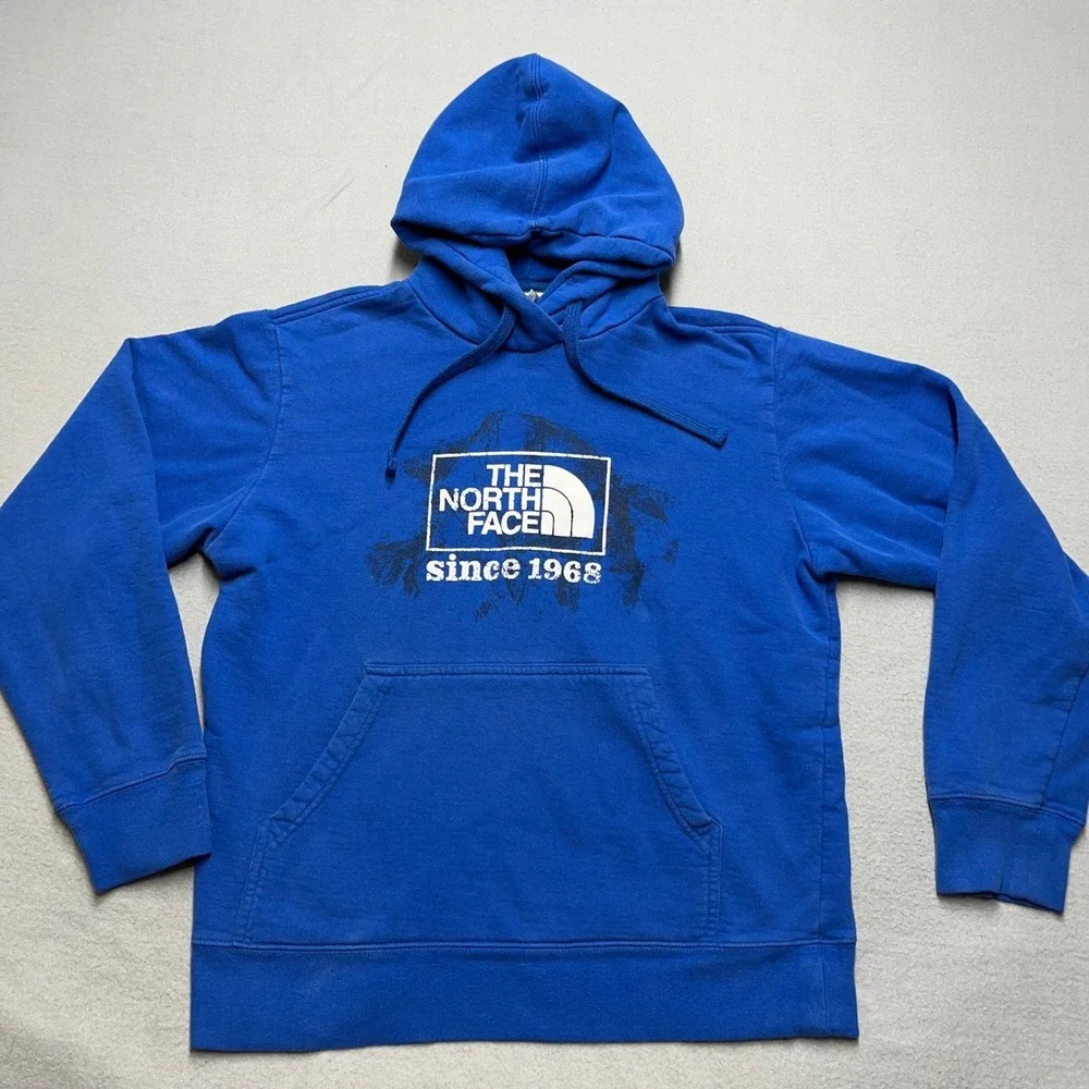 VTG The North Face Blue Since 1968 Hoodie Pullover Mens M Medium Fleece Lined‎